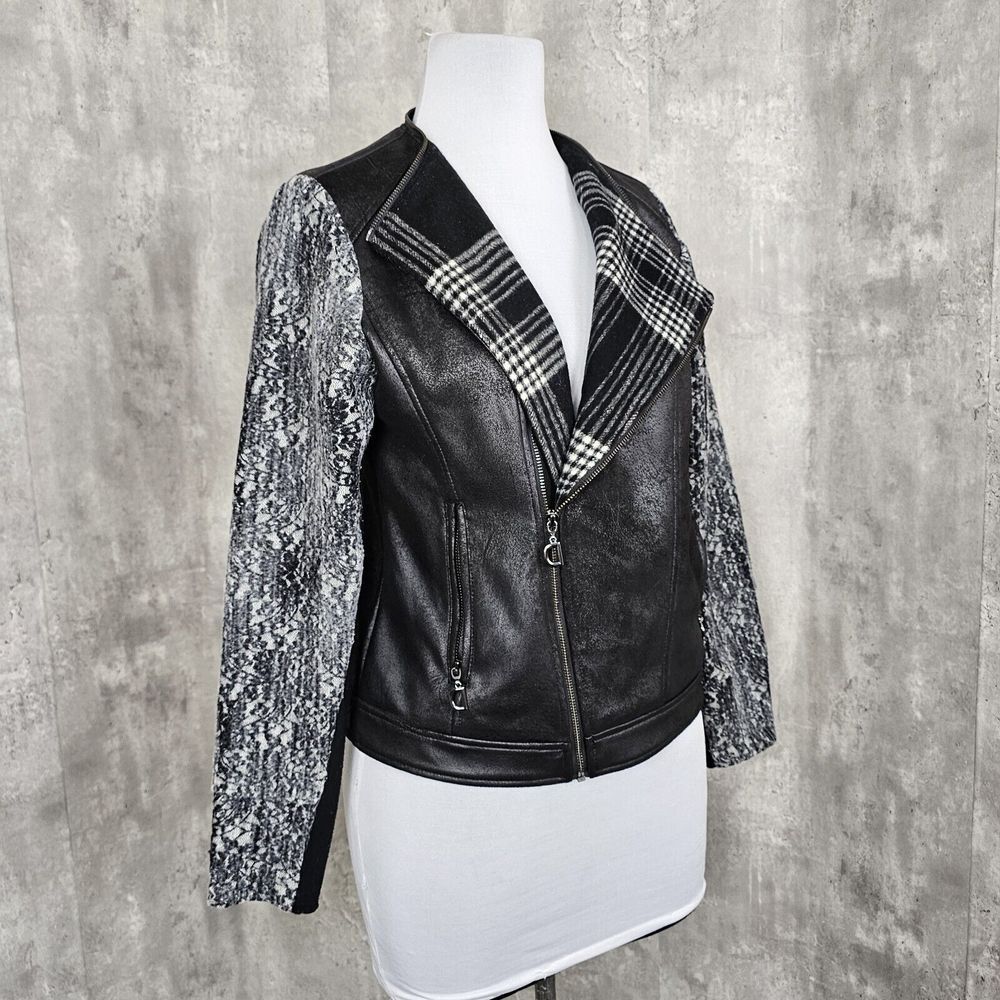 Desigual Womens 42 US10 Pakaian Jadi Wanita Faux Leather‎ Distressed Moto Jacket - Picture 5 of 11
